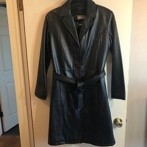 Wilsons Leather Black Leather Trench Coat SZ M